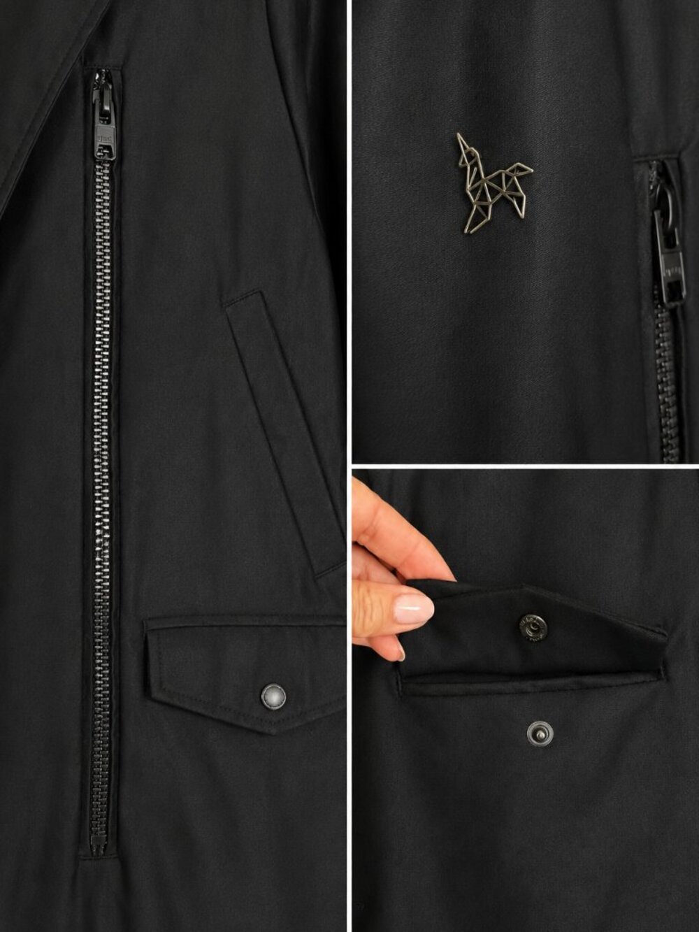 Nice Collective Black Belted Moto Trench Coat Cotton Medium - Picture 11 of 16